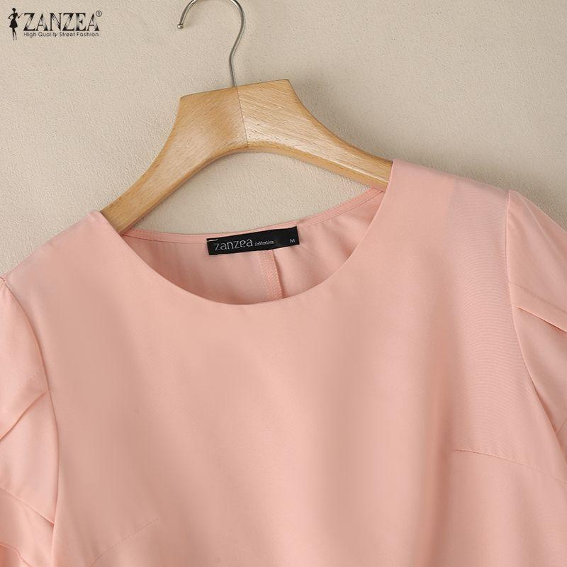 ZANZEA Blusa da donna casual a girocollo, tinta unita, manica corta larga