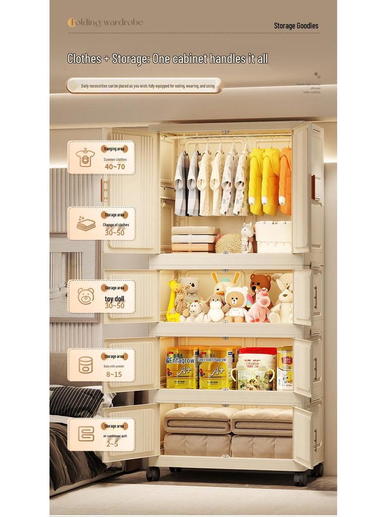 Children's Wardrobe & Storage Cabinet for Clothes, Snacks & Toys - No-Install Foldable Plastic Box