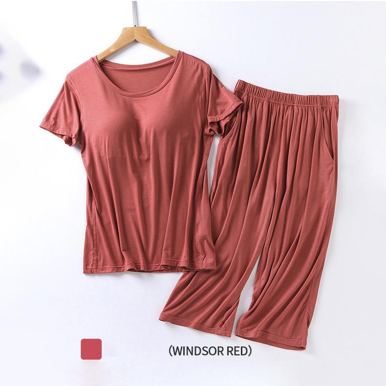 Women's Pajamas Two Piece Short Sleeve Wide Leg Pants Large Size Homewear Set