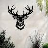 2D Flat Abstract Deer Metal Wall Art, Modern Black Silhouette with Rustic Wood Background for Home Decor