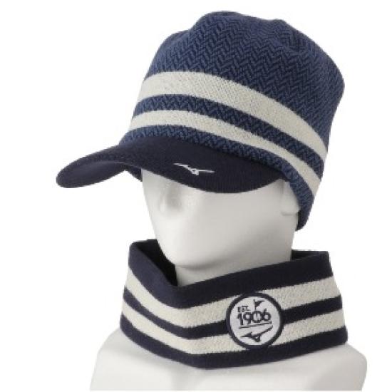 Mizuno Golf Breath Thermo Brim Knit Cap with Detachable Neck Warmer Men Deep Navy Free Size