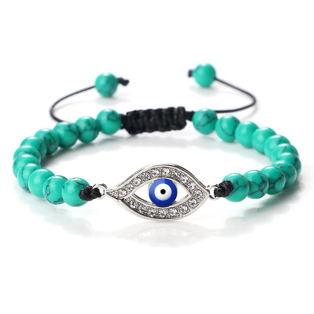 Devil's Eye Round Bead Bracelet with Plated Alloy Woven Cord