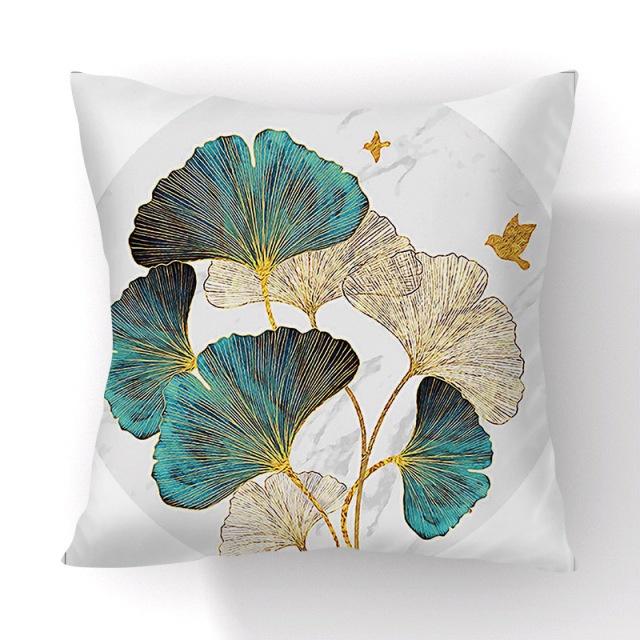 45X45Cm Single Pillow Case Ginkgo Leaf Printed Peach Skin Velvet Pillow Case with Green Gold Leaf Home Sofa Decoration Cushion Cover Cushion Cover