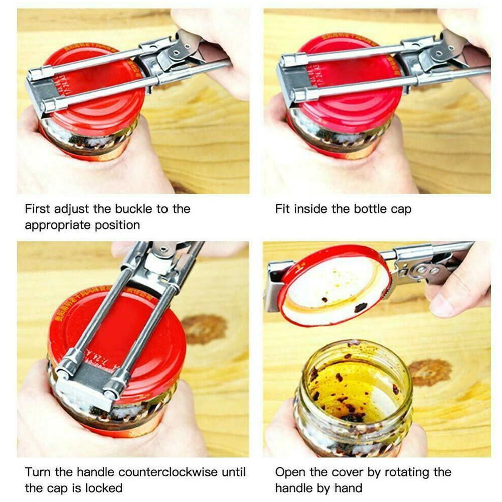 Adjustable Multi-Function Bottle Opener For Kitchen Tools Stainless Steel Lids Off Jar Opener Labor-Saving Screw Can Opener