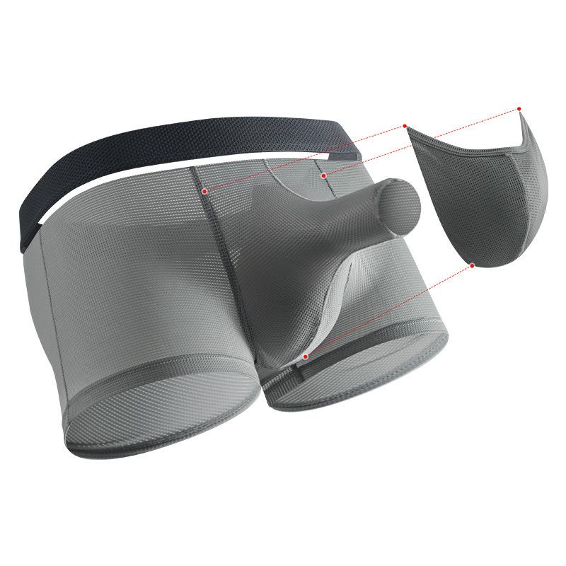 Men's Spring and Summer New Gun Egg Separation Open Free Ice Mesh Breathable Flat Briefs