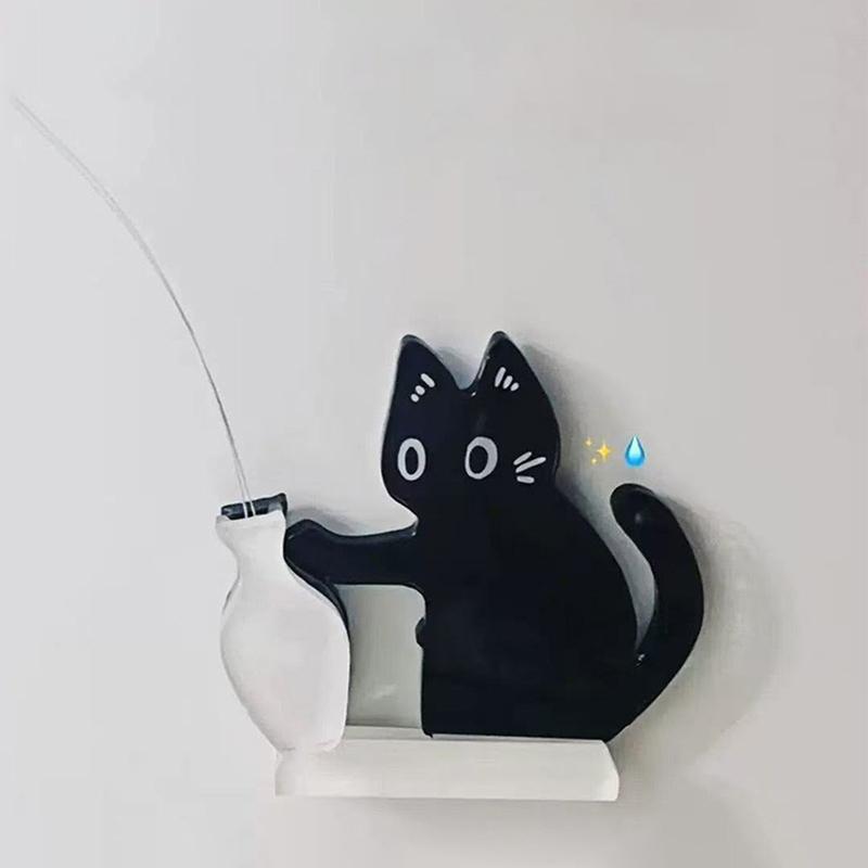 Acrylic Cat Whiskers Collection Ornaments Magnetic Cartoon Cat Hair Storage Memorial Box Black Cat Pushing Vase Decor+