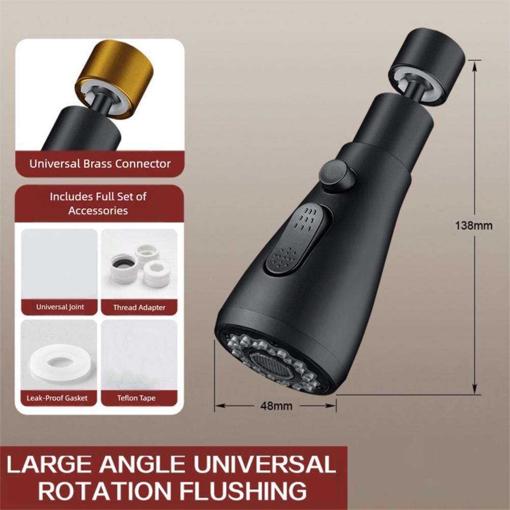 Univerzální 360° otočný prodlužovač kohoutku odolný proti stříkající vodě, 3 režimy, otočná sprchová hlavice pro kuchyňský dřez, kohoutek