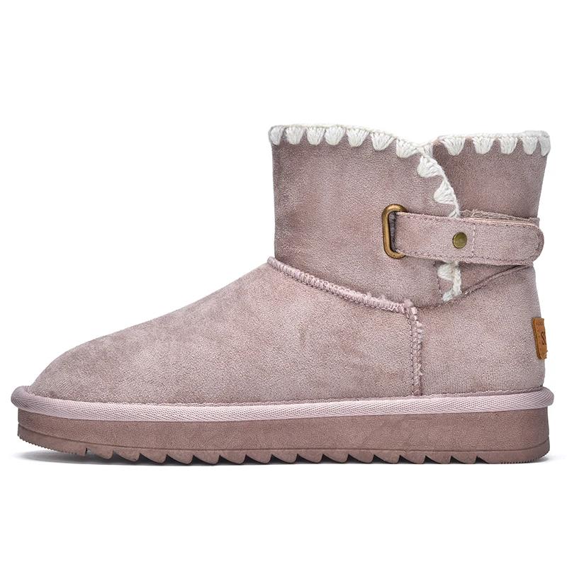 Femme Bottes de Neige Courtes d'Hiver en Peau de Mouton Femme Imperméables Bottines Naturelles Doublées Fourrure Cheville Chaud Augmenter Chaussures Plates Nouvelles Bottes