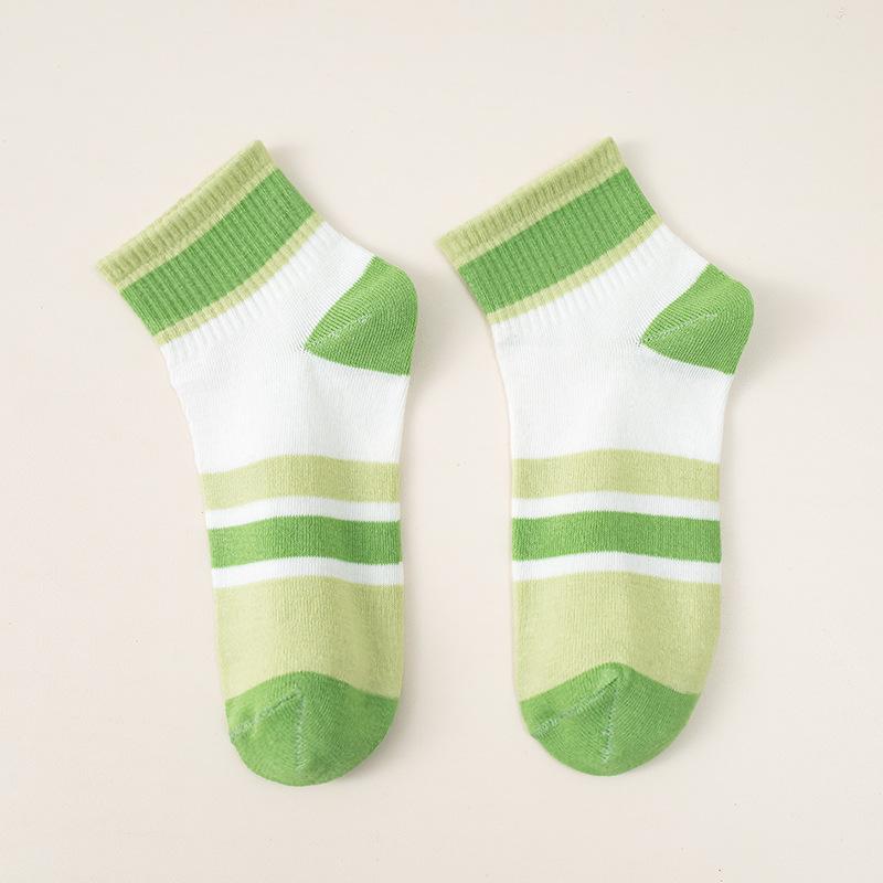 10 Pairs of Women's Autumn Color Striped Casual Small Fresh Sweat Absorbing Breathable Sports White Socks