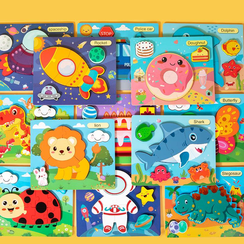 Kognitive 3D dreidimensionale Puzzle-Spielzeuge für Kinder 0-3 Jahre, frühpädagogische Lernpuzzle aus Holz