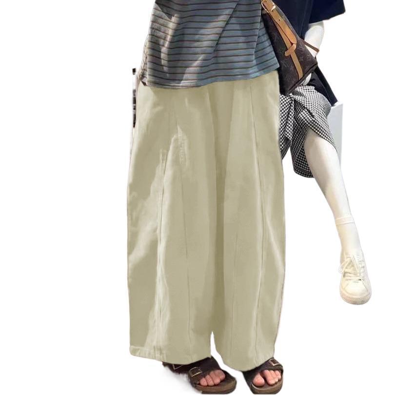 Spring Apricot High Waist Balloon Pants - Women's Loose, Slimming Wide-Leg Casual Cropped Style