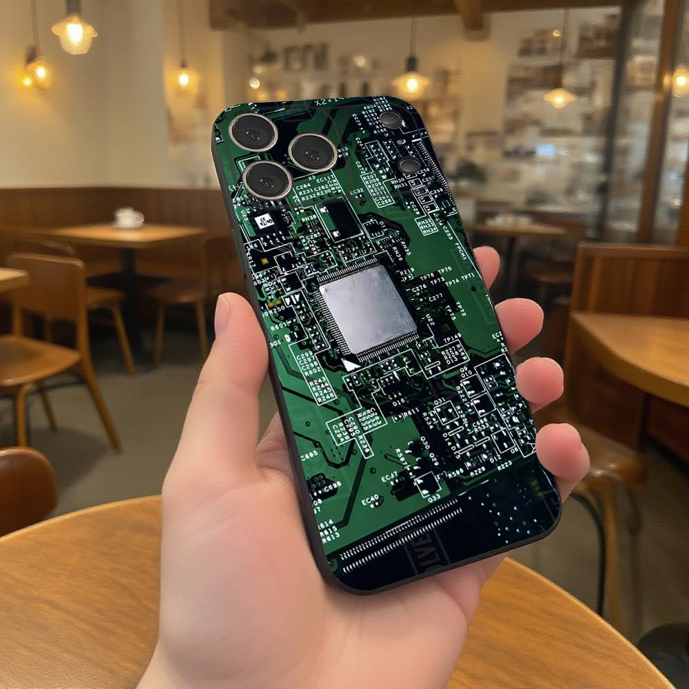Science Circuit Board Wear-resistant Phone Case For iPhone 17,16,15,14,13,12,11,Pro,Max,Plus Black Soft Cover