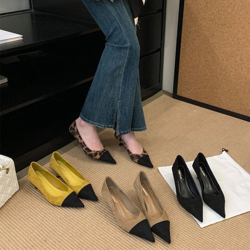 Fashion Fashion Leopard Print Pointed Toe High Heels Women Comfortable Shallow Kitten Heel Brand Designer Shoes Elegant Office Shoes