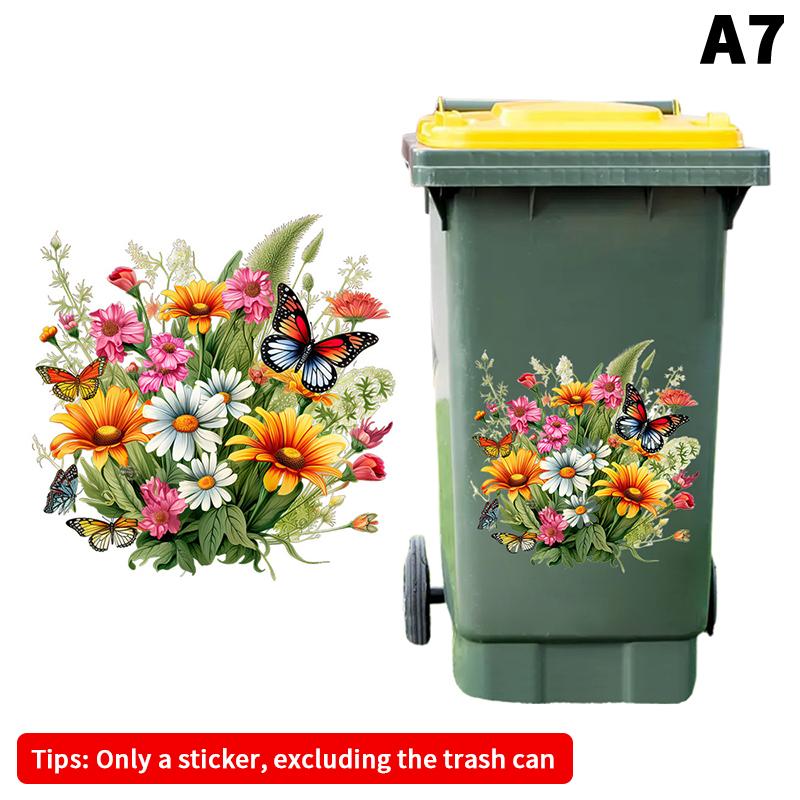 Sunflower Trash Can Stickers Floral Wheel Trash Can Stickers Self-Adhesive Waterproof Pvc Decals For Walls Bathroom Home Decor