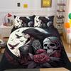 3D Beauty Skull Head Bedding Set Beauty Skull Head Motorcycle Pattern Quilt Cover Pillow Case 2/3 Pieces Microfiber Fabric Full Size Home Decoration