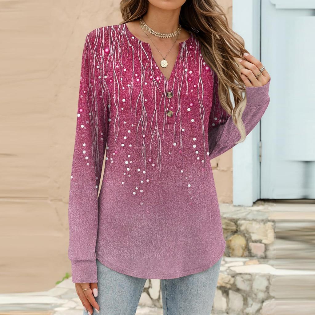 Women's Fashion Casual Floral Print Long Sleeve T-Shirt Pullover Top