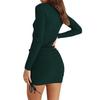 Autumn and Winter Fashionable Casual Pleated and Drawstring Dresses Knitted Mid-waist Long-sleeved Women's Dresses