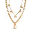 New Personalized Golden Butterfly Pendant Necklace, Creative Lock Pendant Stacked with Multi-layer Collarbone Chain for Women