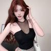 Summer New Pure Desire Wind Hot Diamond Mesh Splicing Neck Vest Women's Off-the-shoulder Design Slim and Thin Short Top
