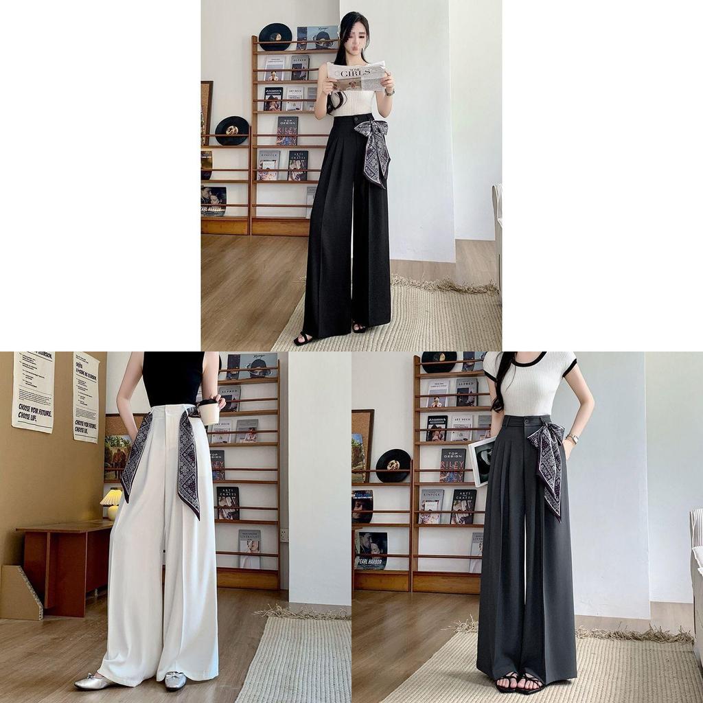 Silk Scarf Wide Leg Suit Pants For Women With High Waist Casual Style Spring Summer