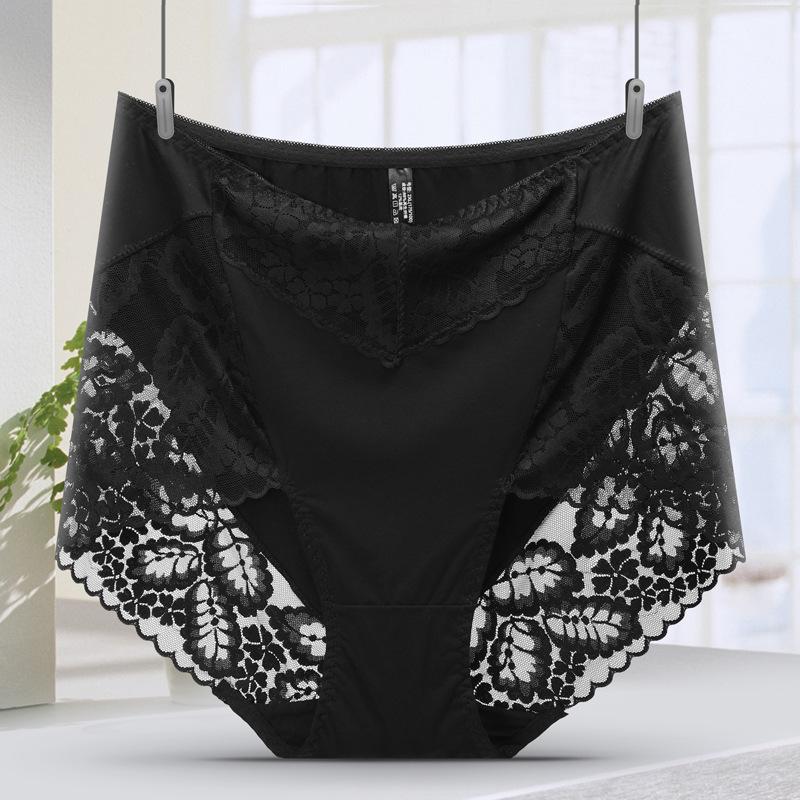 

Сексуальные трусы Fat Plus Size с кружевом и высокой талией, треугольное нижнее белье для женщин, облегающие трусики L чёрный