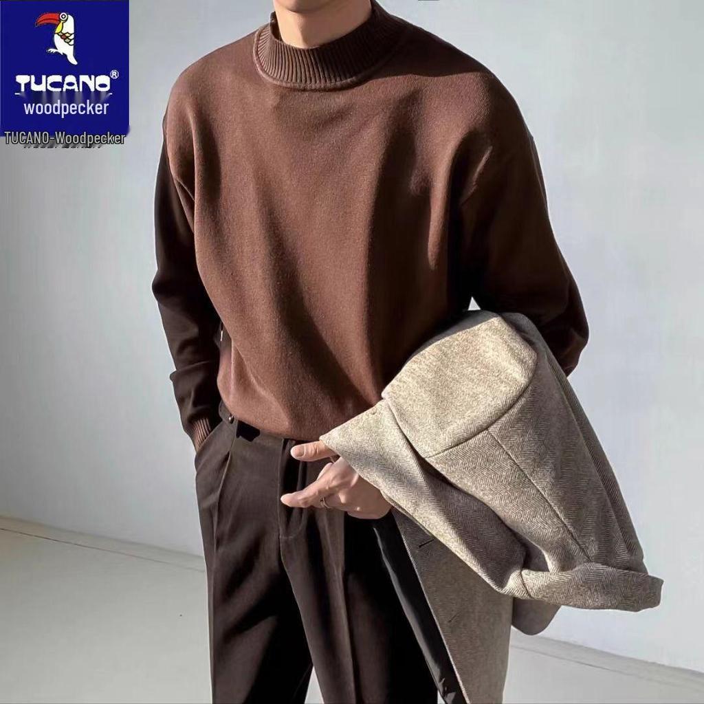 Specht 2025 Herren Rollkragenpullover – Unifarben gestrickt, Langarm, Herbst/Winter-Wärme, Hongkong-Stil