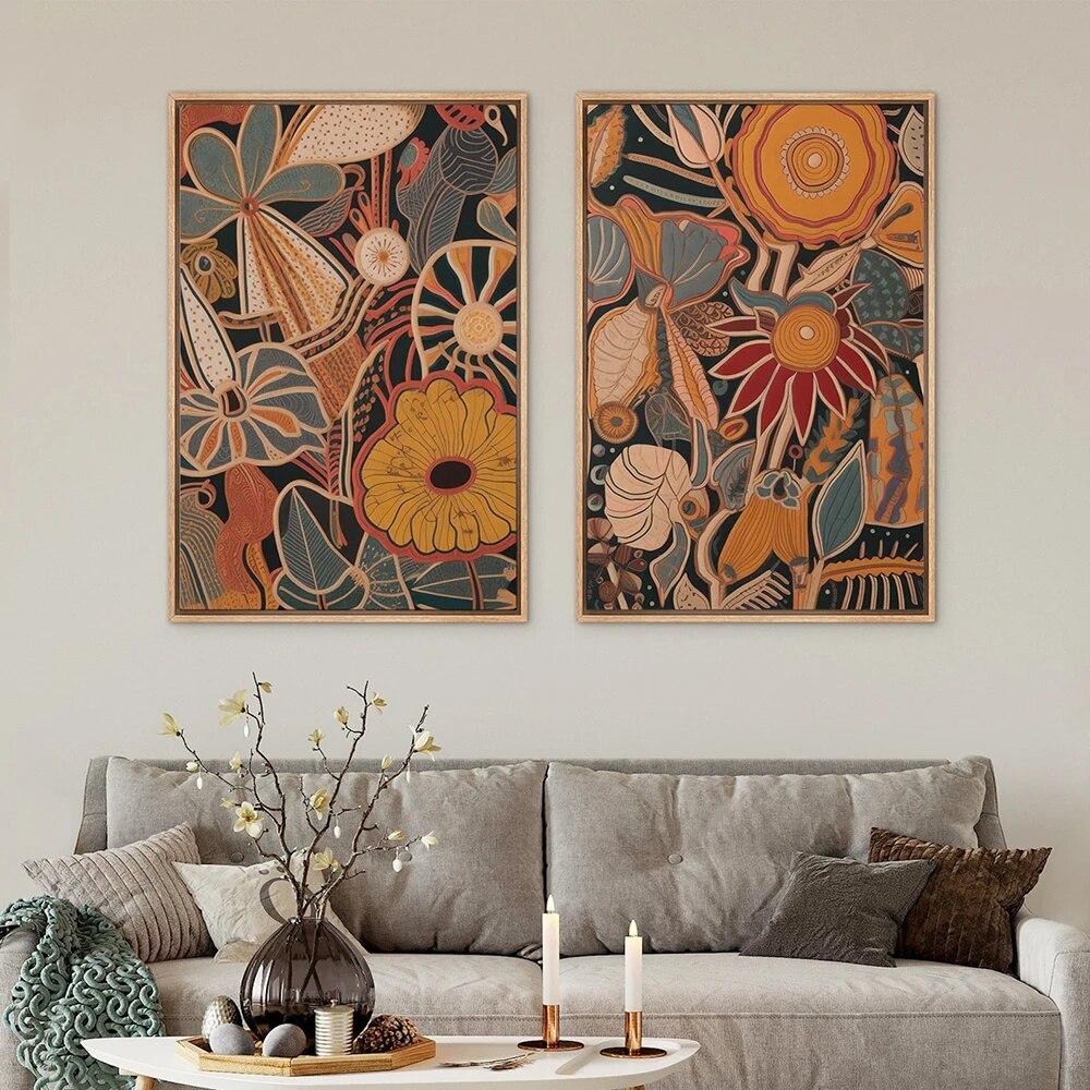Bouquet di Fiori Astratti Stampa Floreale Botanica Poster Stile Moderno di Metà Secolo Pittura su Tela Boho Arte da Parete Immagine Decorazione per la Casa Senza Cornice