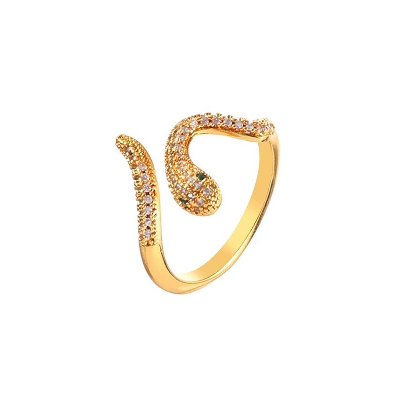PONYKISS  Sterling Silver 18K Gold Zircon Twisted  Snake Rings for Women Cute Fine  Minimalist Opening Accessories
