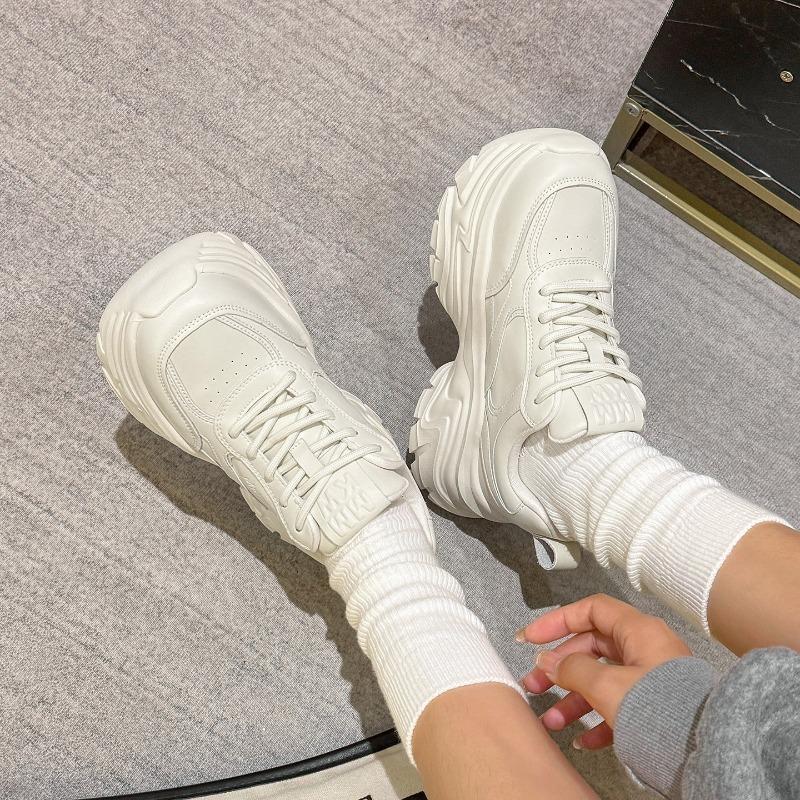 White platform dad shoes, new autumn women's shoes, small height increase cm, casual sports little white shoes