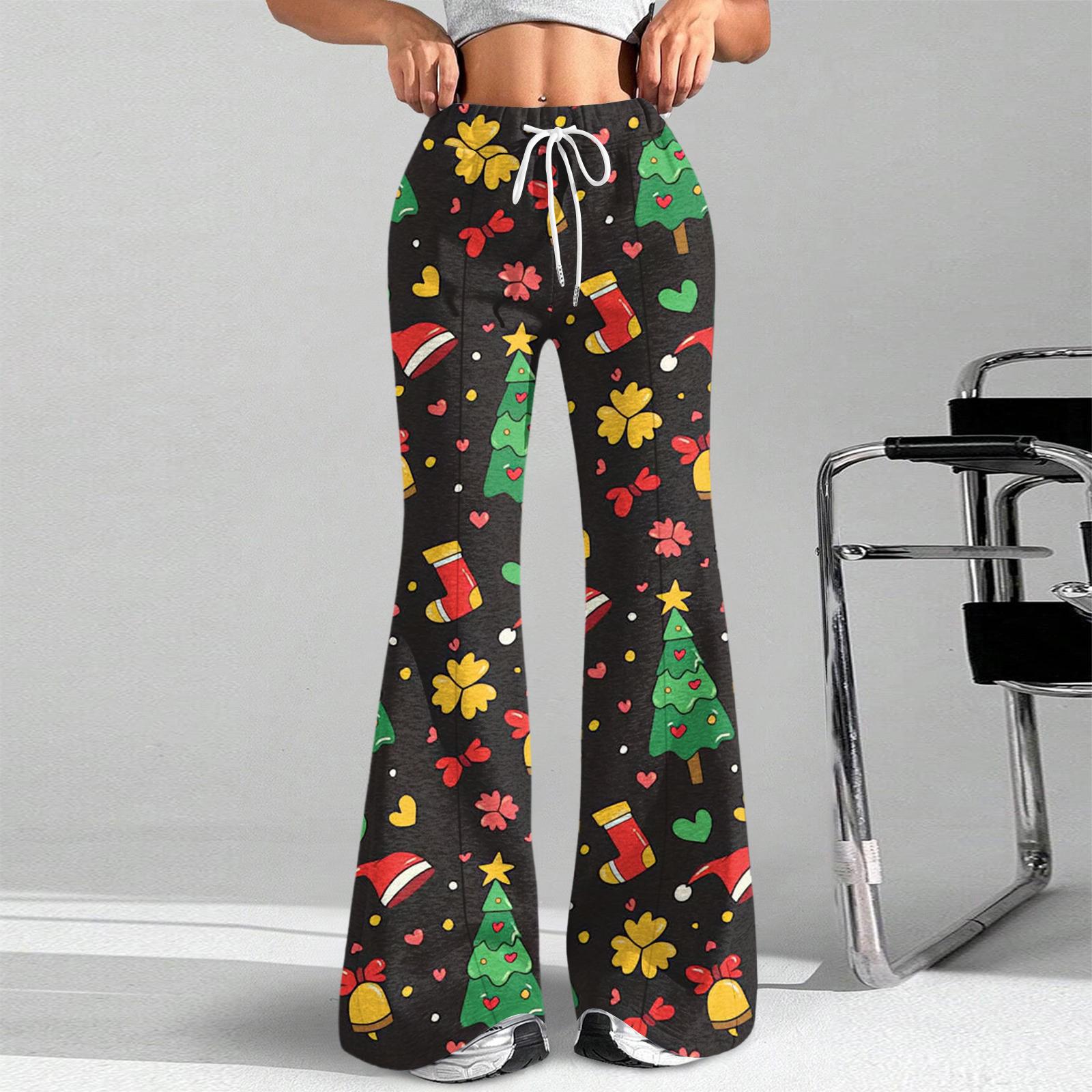 

Women s Fashion Loose Drawstring Waist Christmas Printed Casual Sports Pants Casual Flared Pants S зелений