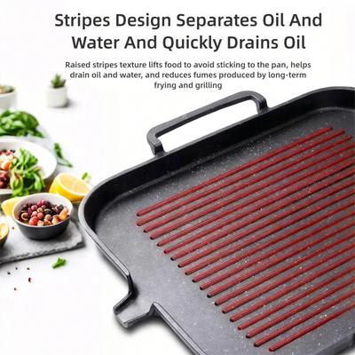 Korean Grill Pan Nonstick Square Triple Slab Grilling Plate Smokeless Portable Skillet Outdoor Household Gas Induction Stove