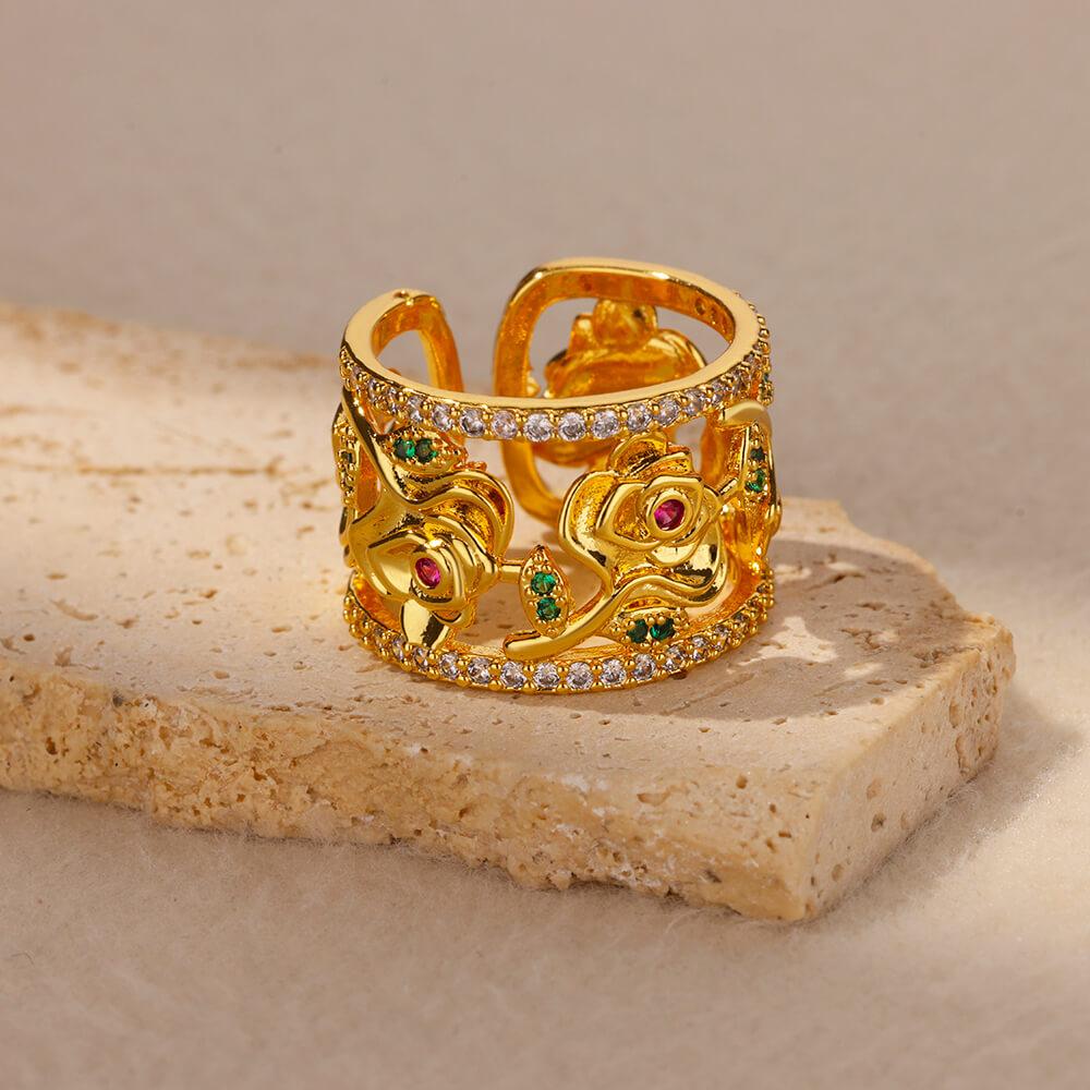 Luxury Water Drop Cubic Zircon Rings for Women Open Adjustable Gold Color Wedding Ring Vintage Aesthetic Jewelry Gift Anillos