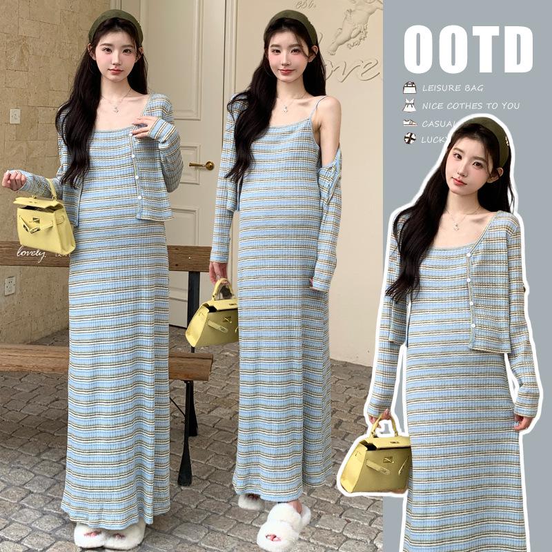 2026 Spring/Summer Spicy Mom Knit Korean Camisole Dress & Sun Protection Cardigan Set Medium