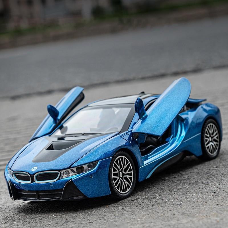 1/32 BMW I8 New Energy Car Alloy Sports Car Model Diecast Simulation Metal Racing Vehicles Car Model Sound Light Childrens Toys Gift