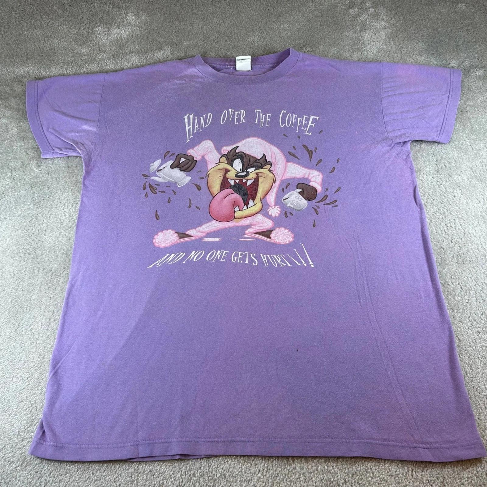 VTG Looney Tunes Taz Mania T-shirt Purple Tasmanian Devil Coffee Graphic Mens XL M