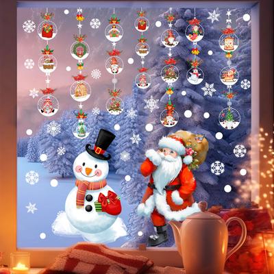 Christmas Window Sticker Snowman Lights Santa Glass Static Sticker Decoration Non-adhesive Double-sided Printing