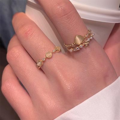 Luxury Pearl Heart Rings for Women Elegant Lovely Gold Color Opening Finger Ring Wedding Jewelry Fashion Girls Party Gifts 2023