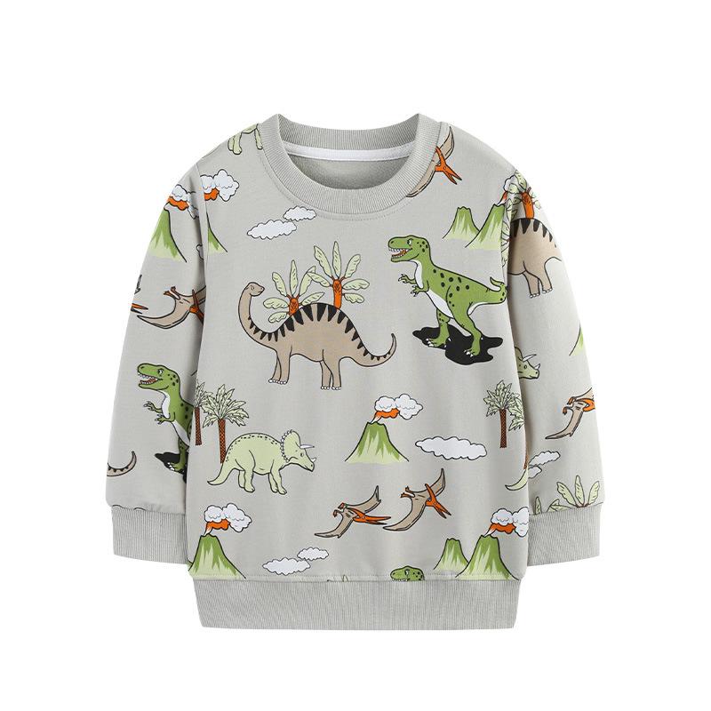 Boys  European-Style Dinosaur Print Hoodie - Cotton Knit Round Neck Sweatshirt 3Y (100 cm)