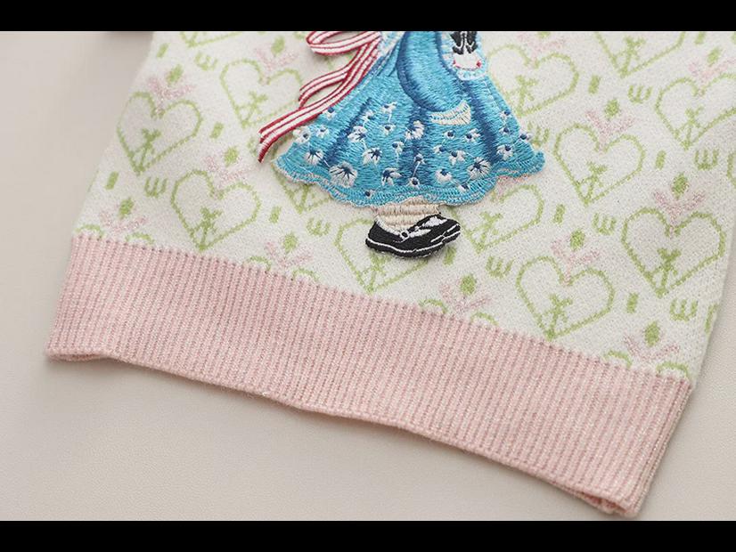 Girls' Lace Sweater Vest Three-Piece Set: Lapel Shirt, Long-Sleeve Top, and Jeans for Ages 1-5