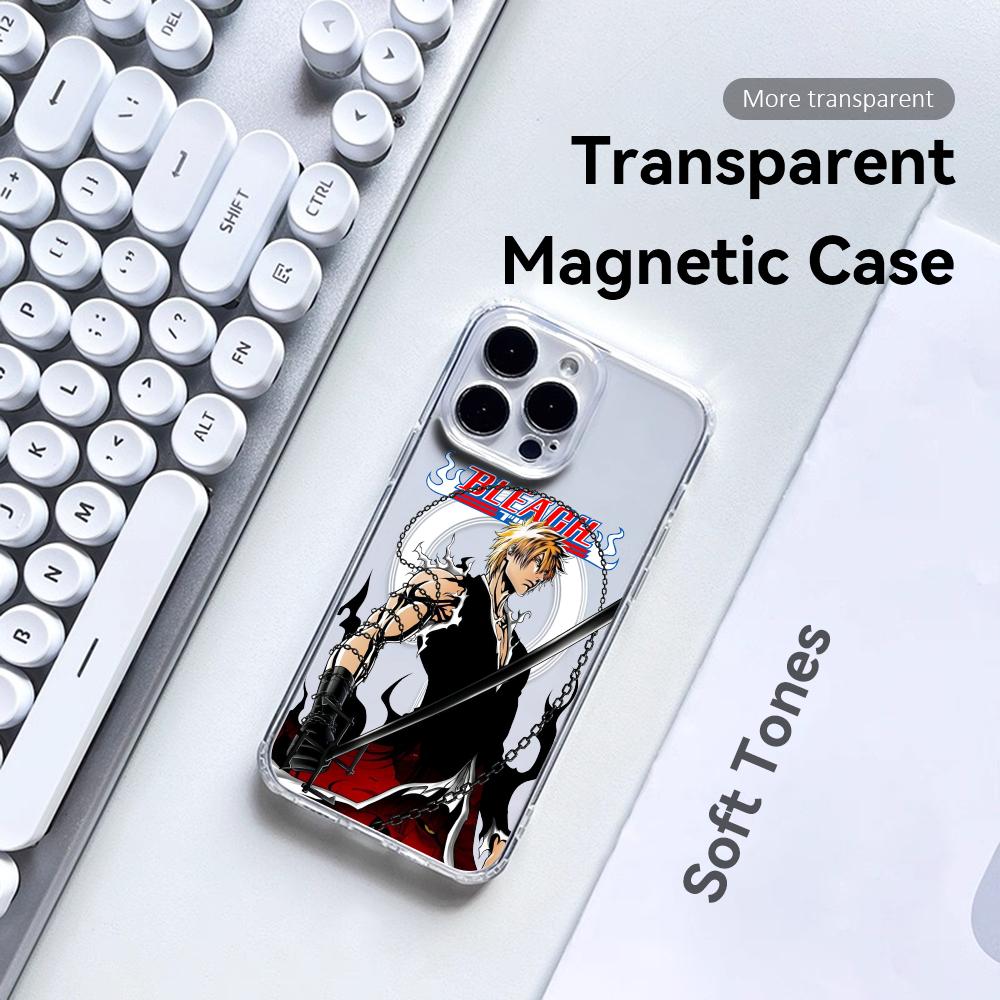 Anime B-Bleachs K-Kurosaki Phone Case For iPhone 17 16 15 14 13 12 Pro Max Plus With Magnetic Crystal Clear Case Wireless Charge