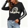 Women's Fashion Long Sleeve Neck Top with Rugby Graphic Print and Slit Hem