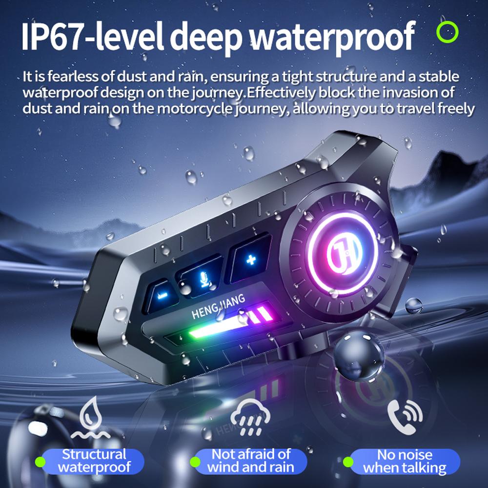 KEBIDUMEI 1/2x Motorcycle Headset Helmet BT6.0 Moto Earphone Motorbike HandsFree Call IPX7 Waterproof 1000mAh With Ambient Light