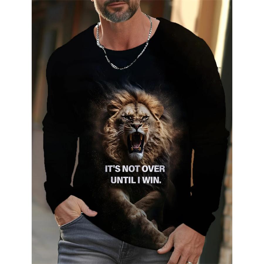 Fashion Lion Graphic 3D Full Print Clothing Vintage Men Long Sleeve T-shirt for Men Casual Top Fashion Trackwear Lion Animal