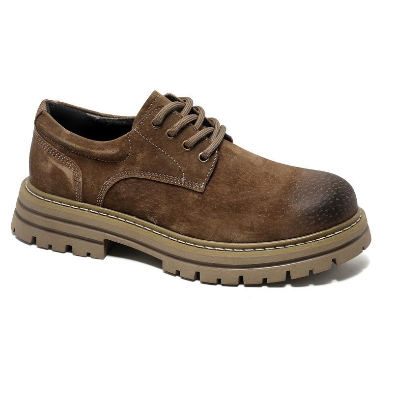 Sapatos de trabalho estilo retrô britânico para atividades ao ar livre, botas de cano baixo para homens, com sola grossa, que aumentam a altura, antiderrapantes, para caminhada