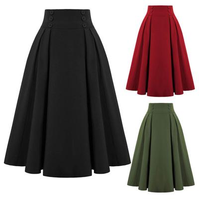 Women Skirt Elastic High Waist A-Line Midi Skirt Contrast Color Plaid Print Large Hem Mid-Calf Length Skirt Daily Wear
