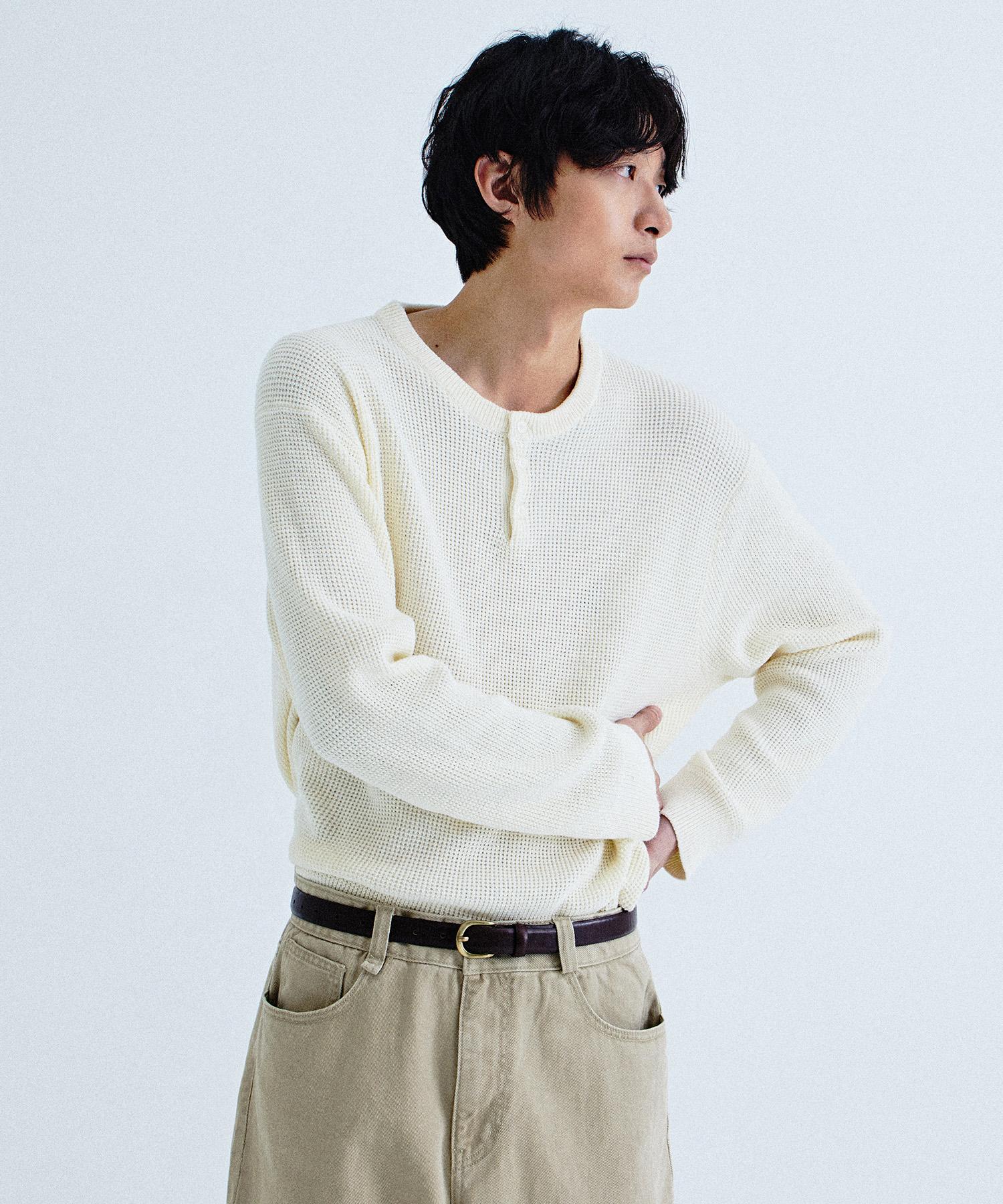 KIIMUIR Henley Neck Pullover Knit_Ivory Ivory/M