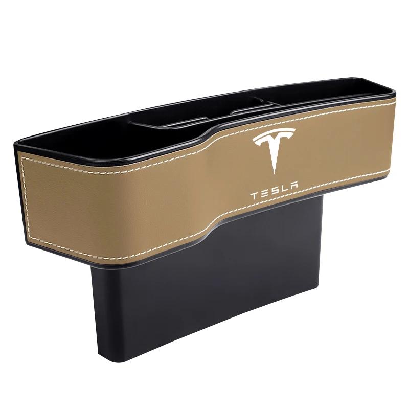 

Car Sticker 2025 New Tesla Multifunctional Car Seat Crevice Storage Box Seat Gap Slit Pocket Manager for Tesla Style Roadster In right бежевий