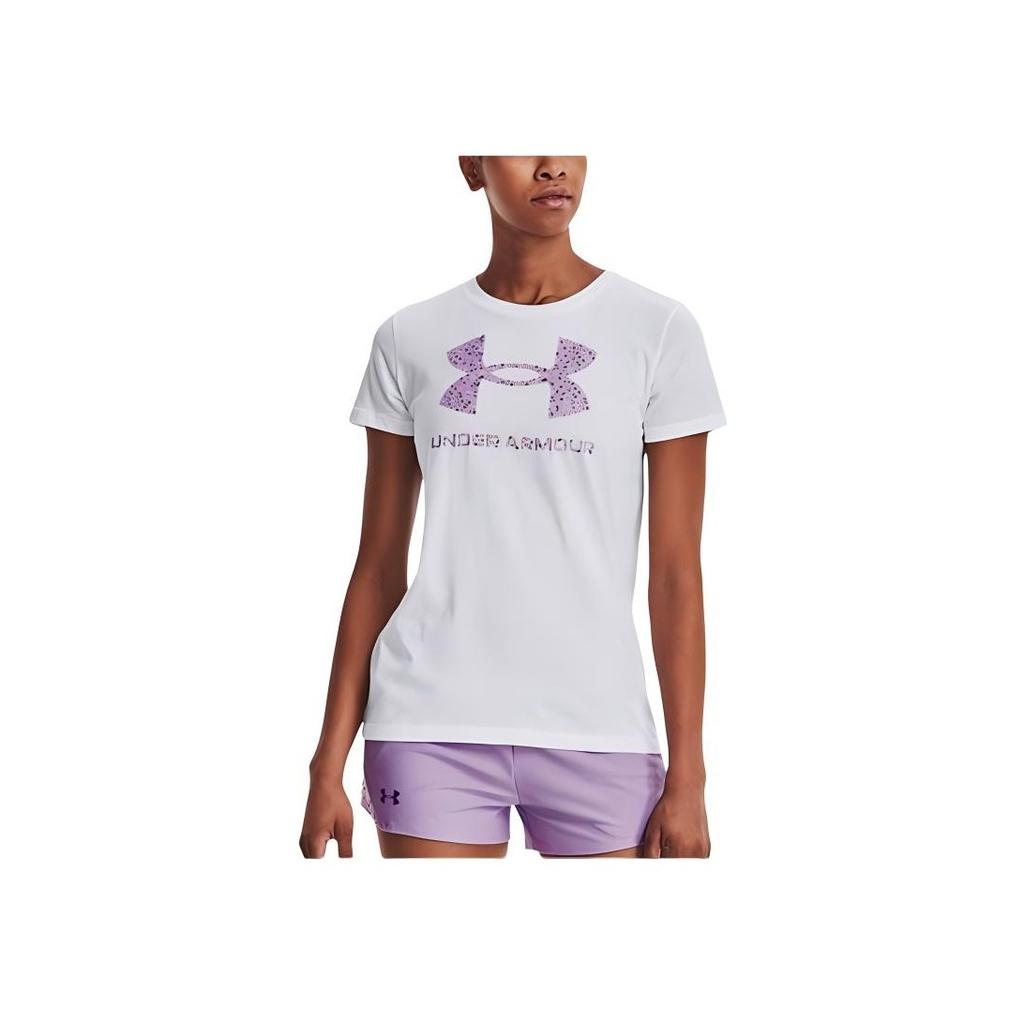 Under Armour Logo Comfort Breathable Round Neck Short Sleeve T-Shirt Women Tops White 1356305-108
