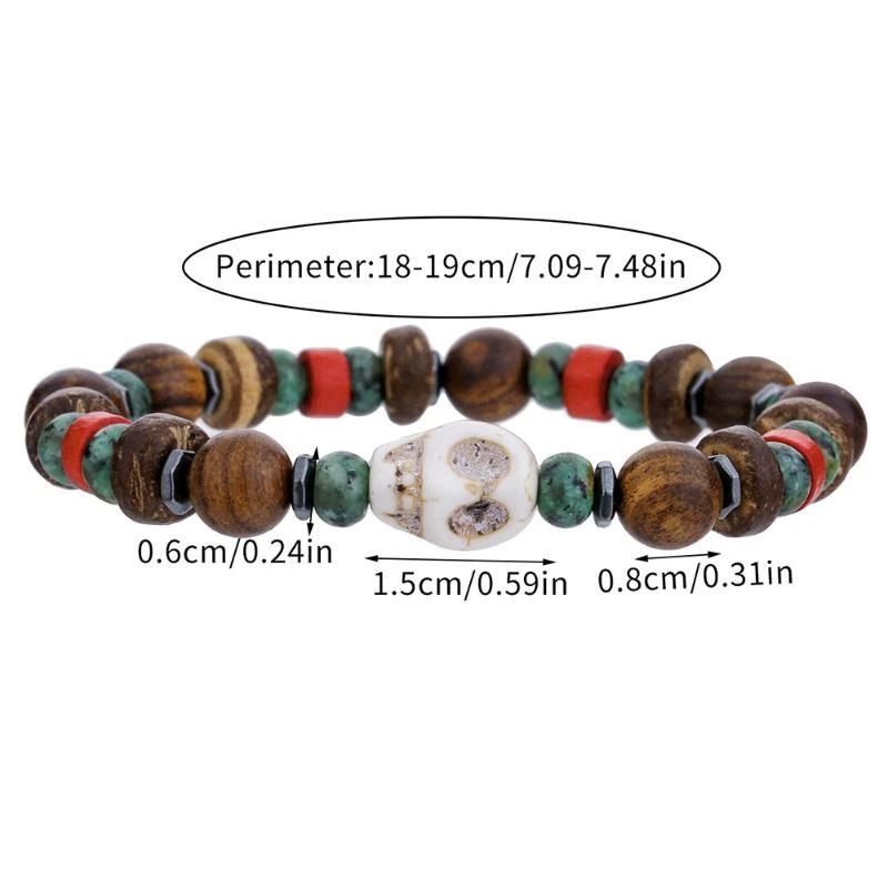 Vintage Handmade Beaded Skull Bracelet For Men Wooden Coconut Shell Beaded Bracelet Jewelry