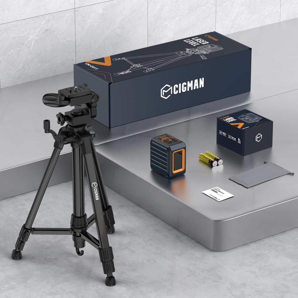 CIGMAN 93cm Laser Level with Green Cross and Automatic and Manual IP54 Dustproof and Ideal for Beginners CM-G01T Tripod-mounted Line,